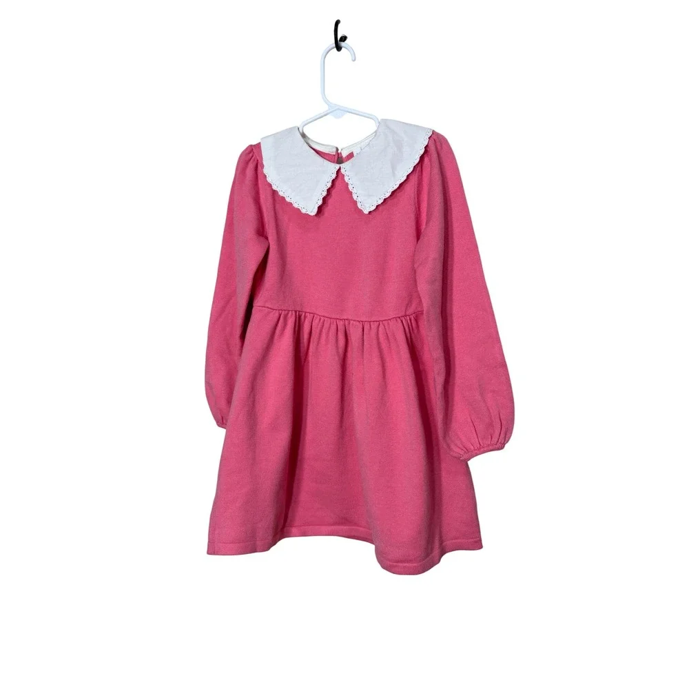 Janie and Jack Girls Pink Sweater Dress Peter‎ Pan Lace Collar Size 5
